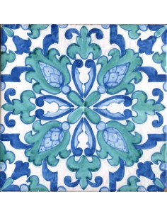Piastrella maiolica Serie Moresca Marrakech azzurro/verde decoro pieno