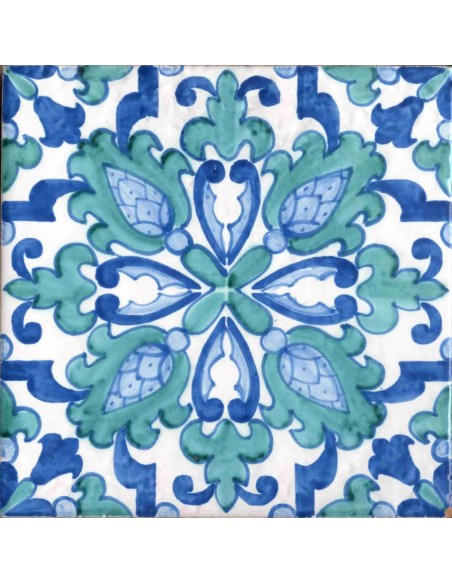 Piastrella maiolica Serie Moresca Marrakech azzurro/verde decoro pieno
