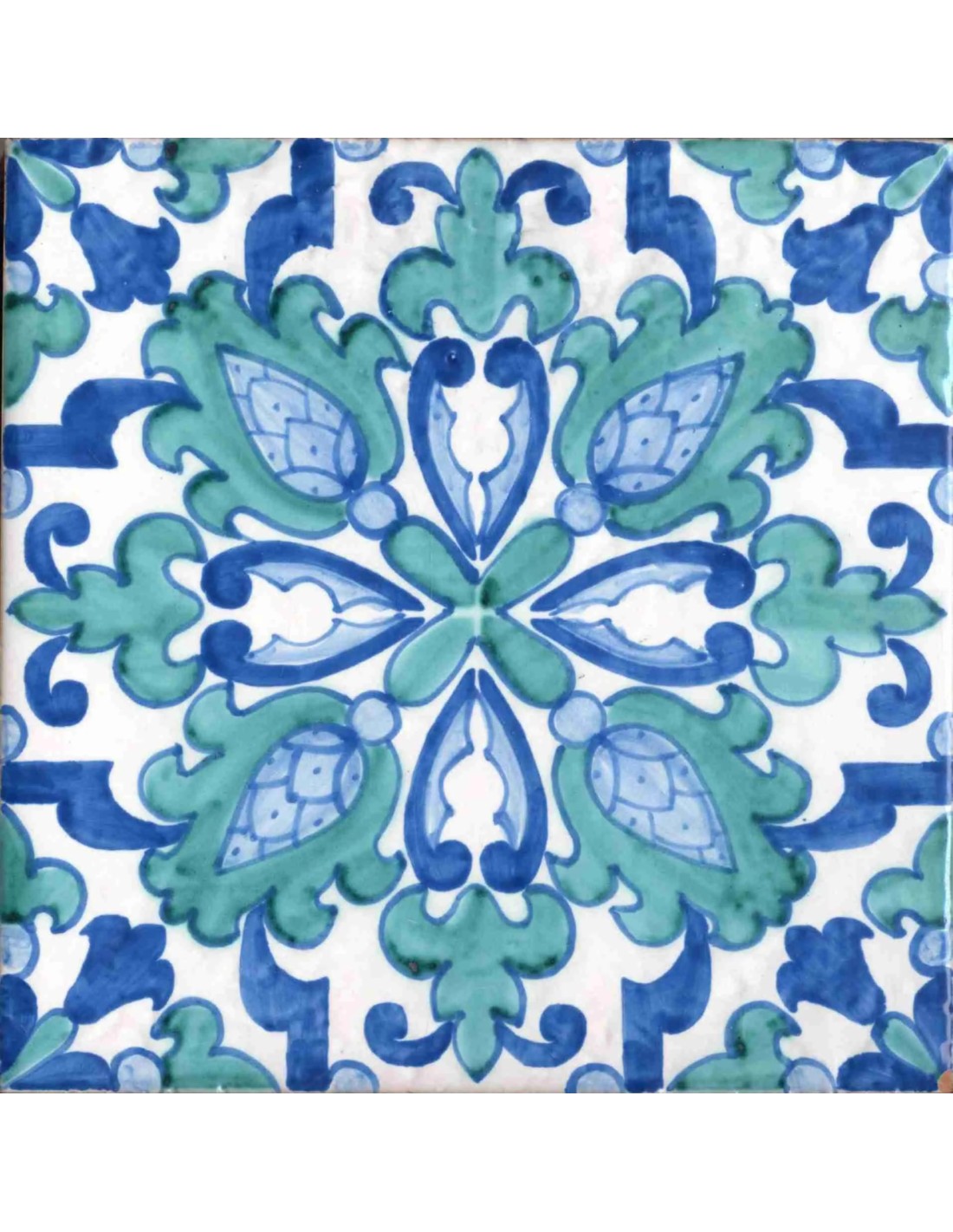 Piastrella maiolica Serie Moresca Marrakech azzurro/verde decoro pieno